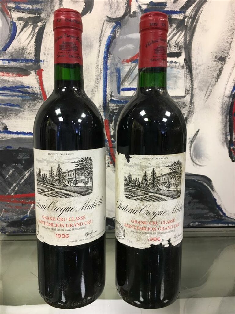 2 bouteilles, CHATEAU CROQUE-MICHOTTE, Grand Cru de Saint-Emilion, 1986.
