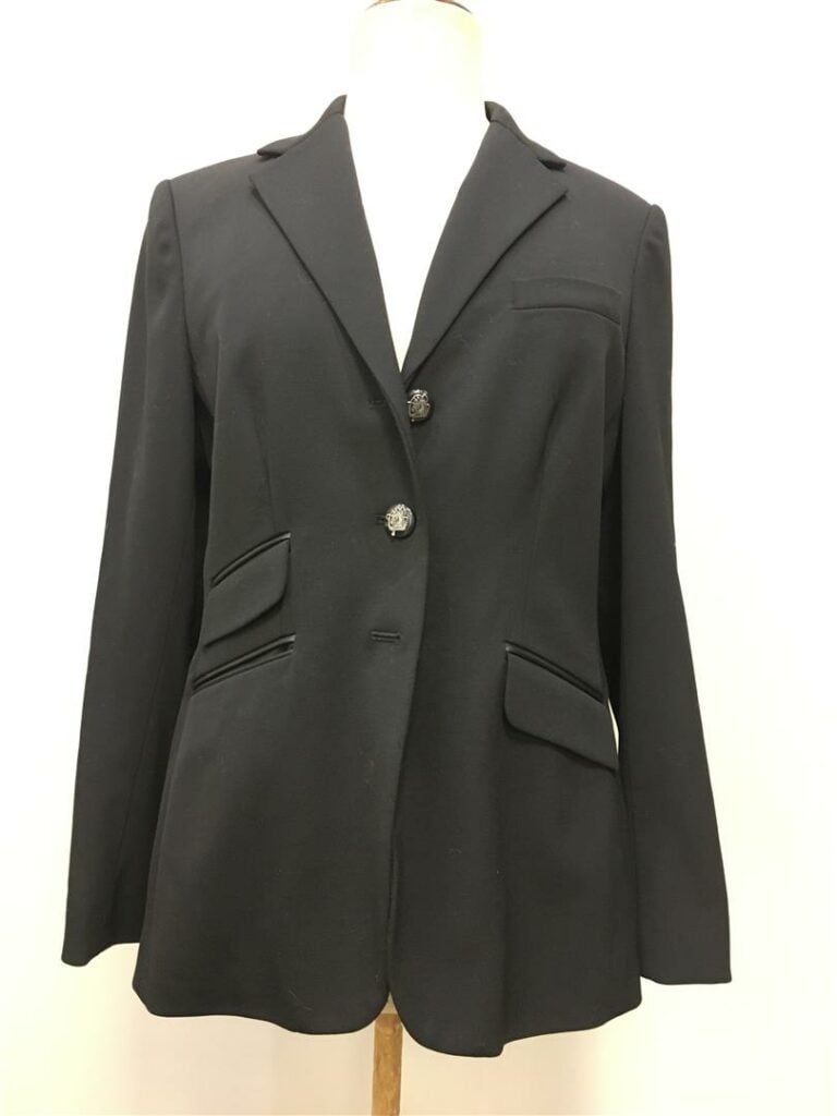 RALPH LAUREN. - Veste noire en laine sèche, doublure impression chaînes colorée…