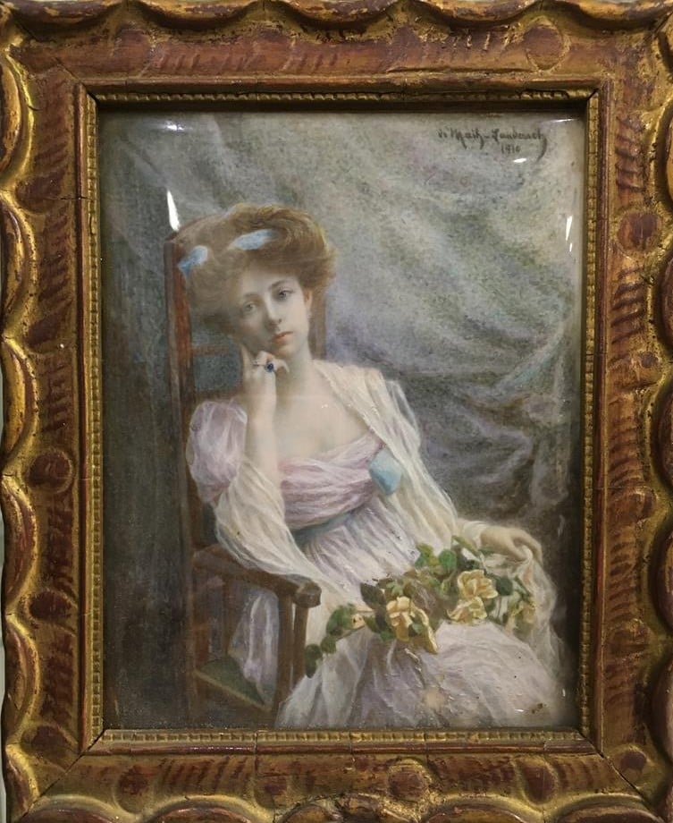 Blanche de LANDERSET, dite de Maih (1862-1934). - Femme pensive au bouquet de f…