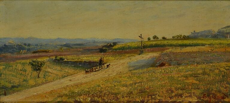 René SEYSSAUD (1867-1952). - Paysage au berger - Huile sur panneau, signée en b…