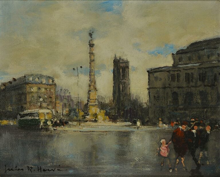 Jules René HERVE (1887-1981). - La place du Châtelet avec la tour saint-Jacques…