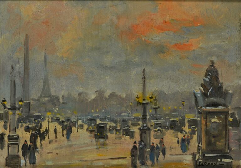 LEROUX (XXème siècle). - Place de la Concorde, Paris - Huile sur carton, signée…