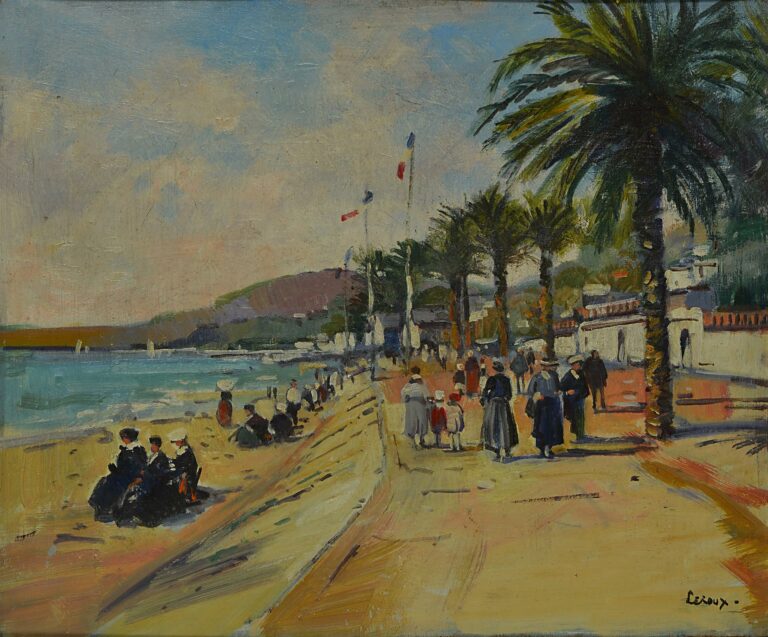 LEROUX (XXème siècle). - La Croisette à Cannes - Huile sur panneau, signée en b…