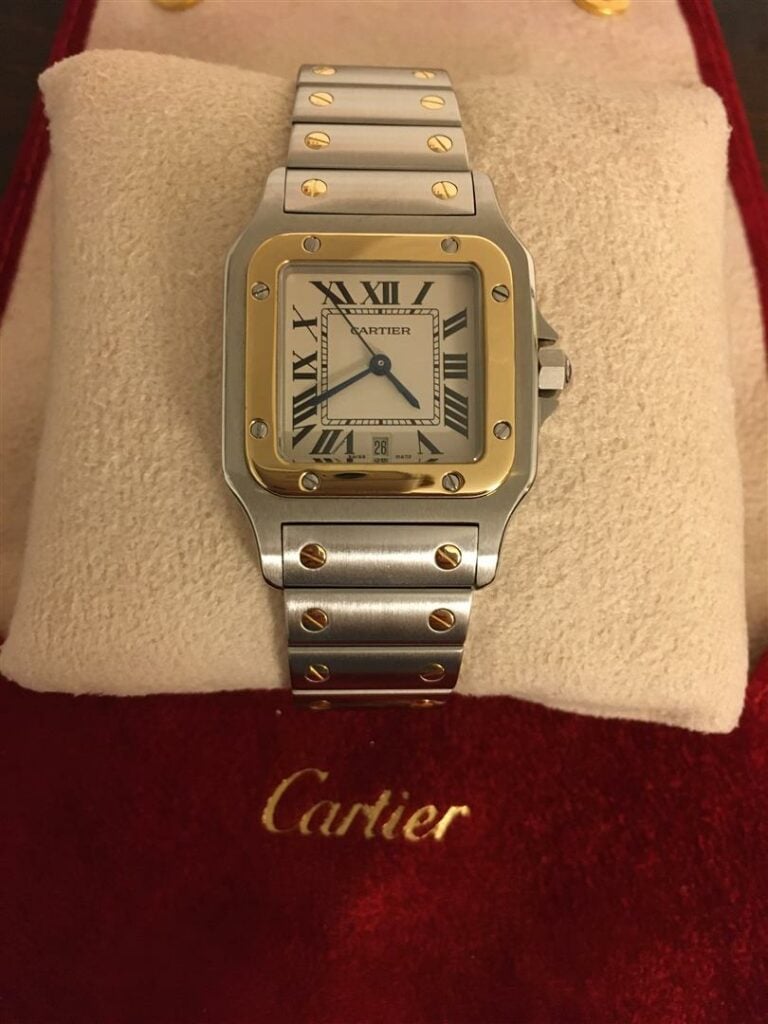 CARTIER. - Montre-bracelet SANTOS GALBEE Grand Modèle, acier et or, mouvement à…