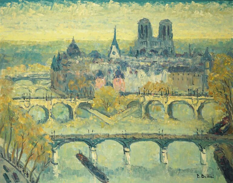 Emmanuel BELLINI (1904-1989). - Paris, le pont des Arts et l'île de la Cité - H…