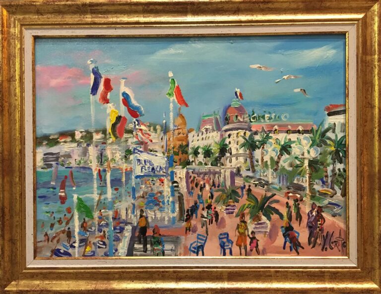 Yvon GRAC (né en 1945). - Mois d'été à Nice: vue du Negresco depuis la Promenad…