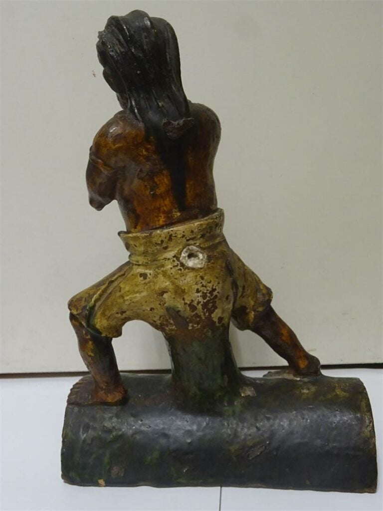 GRANDE TUILE FAÎTIERE EN GRES EMAILLE SANCAI / TROIS COULEURS - Chine, Shaanxi,…