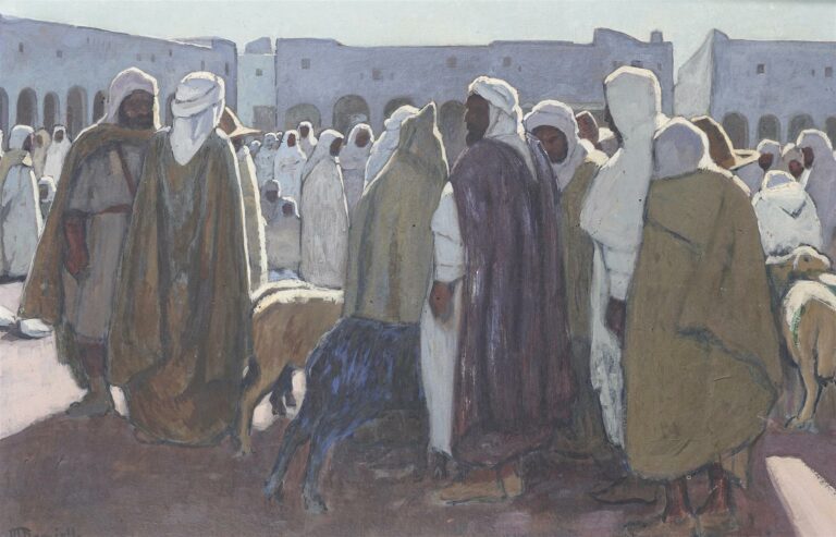 Maurice BOUVIOLLE (1893-1967) - Le marché aux moutons à Ghardaïa - Huile sur ca…