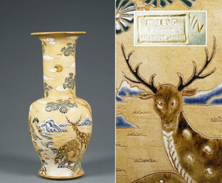 GRAND VASE DE FORME QUEUE DE PHENIX EN GRES DE BIEN HOA, ?? - Vietnam / Indochi…