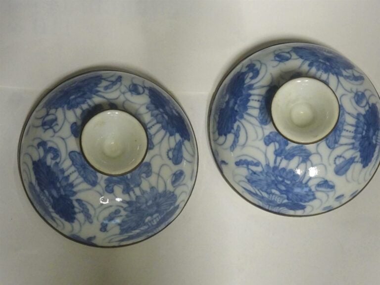 SUITE DE DEUX (2) POTS COUVERTS EN PORCELAINE BLEU BLANC DANS L'ESPRIT DES BLEU…