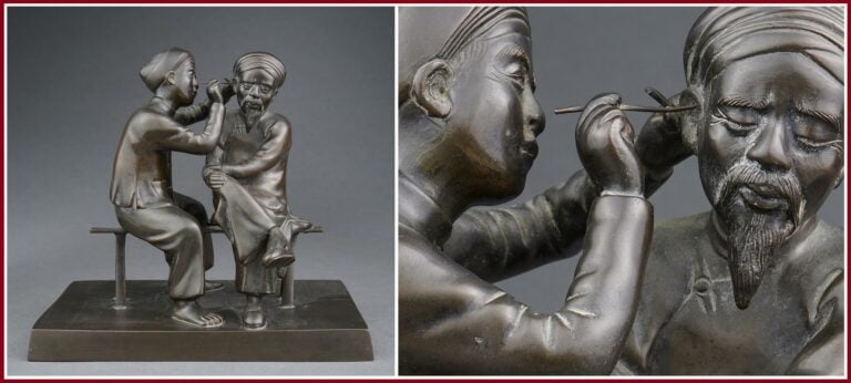 LE NETTOYEUR / CUREUR D'OREILLES - BRONZE A PATINE BRUNE ATTRIBUE A L'ATELIER H…
