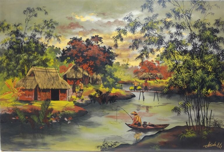 PANNEAU DE BOIS LAQUE PAR LA MAISON THANH LÊ - Vietnam / Indochine, Epoque XXe…