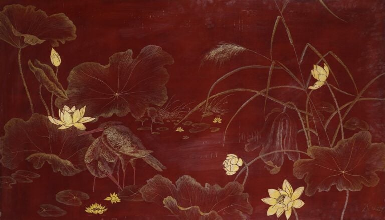 PANNEAU DE BOIS LAQUE PAR LÊ THANH - Vietnam / Indochine, Epoque XXe siècle - Q…