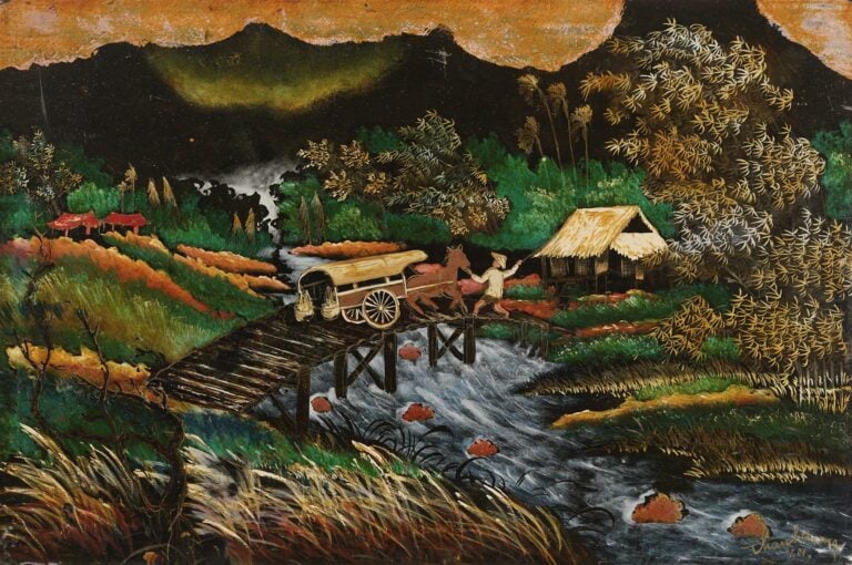 THANH QUANG (Vietnam / Indochine, Actif XXe siècle) - La charette sur le pont e…