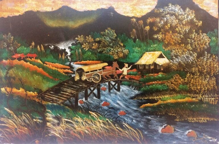 THANH QUANG (Vietnam / Indochine, Actif XXe siècle) - La charette sur le pont e…