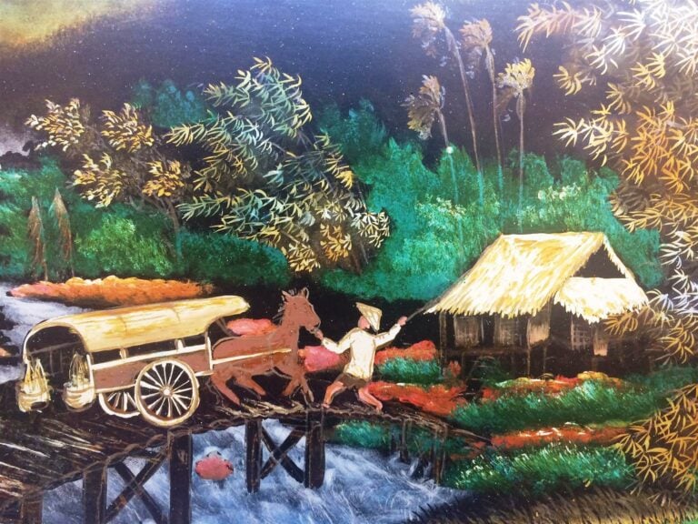 THANH QUANG (Vietnam / Indochine, Actif XXe siècle) - La charette sur le pont e…