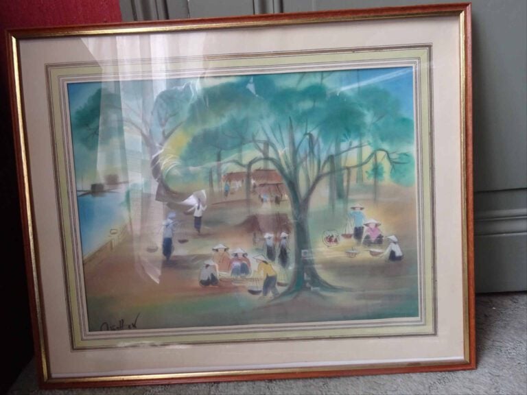 ECOLE INDOCHINOISE / VIETNAMIENNE (XXe siècle) - Les porteuses d'eau - Aquarell…