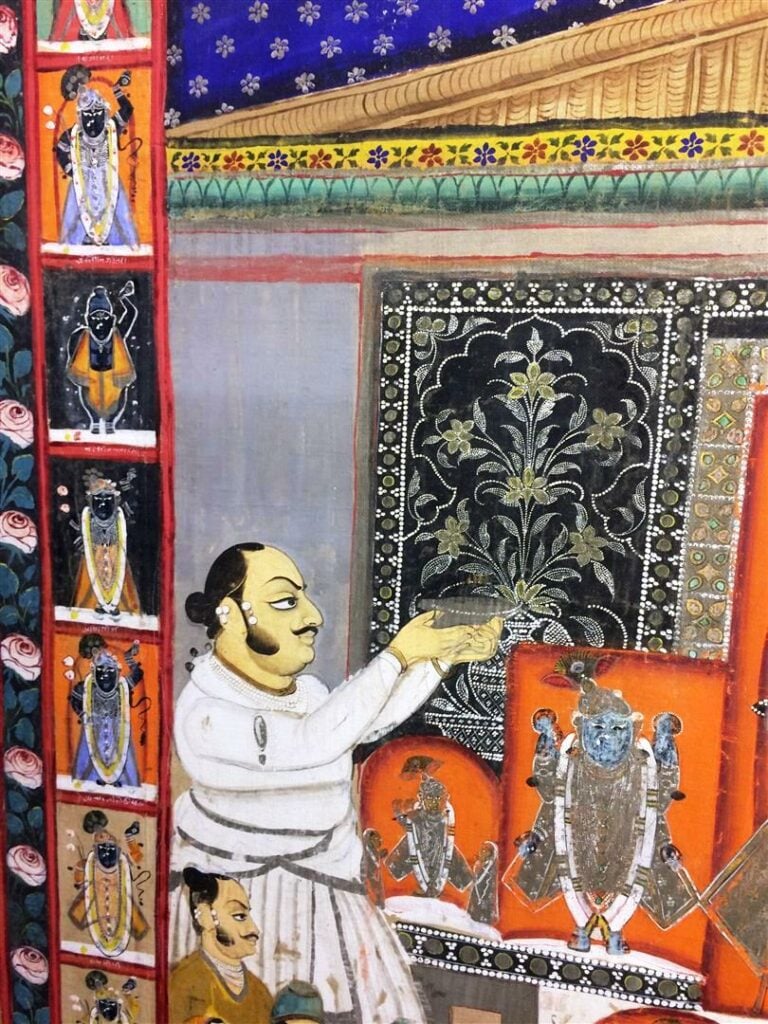COULEURS SUR TISSU DONNANT A VOIR SRINATHJI ET LES DONATEURS - Probablement Raj…