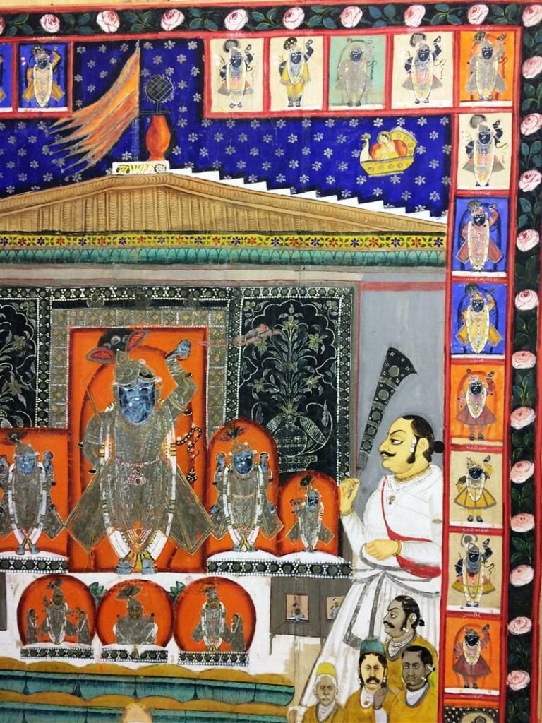 COULEURS SUR TISSU DONNANT A VOIR SRINATHJI ET LES DONATEURS - Probablement Raj…