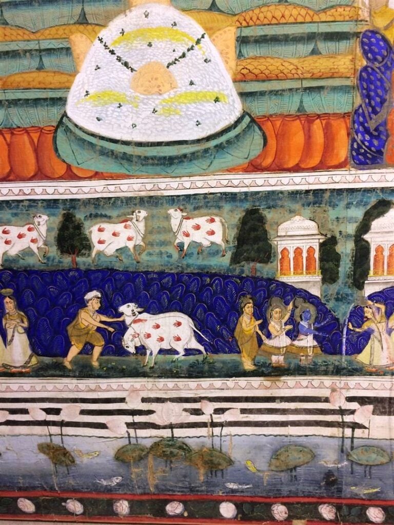 COULEURS SUR TISSU DONNANT A VOIR SRINATHJI ET LES DONATEURS - Probablement Raj…