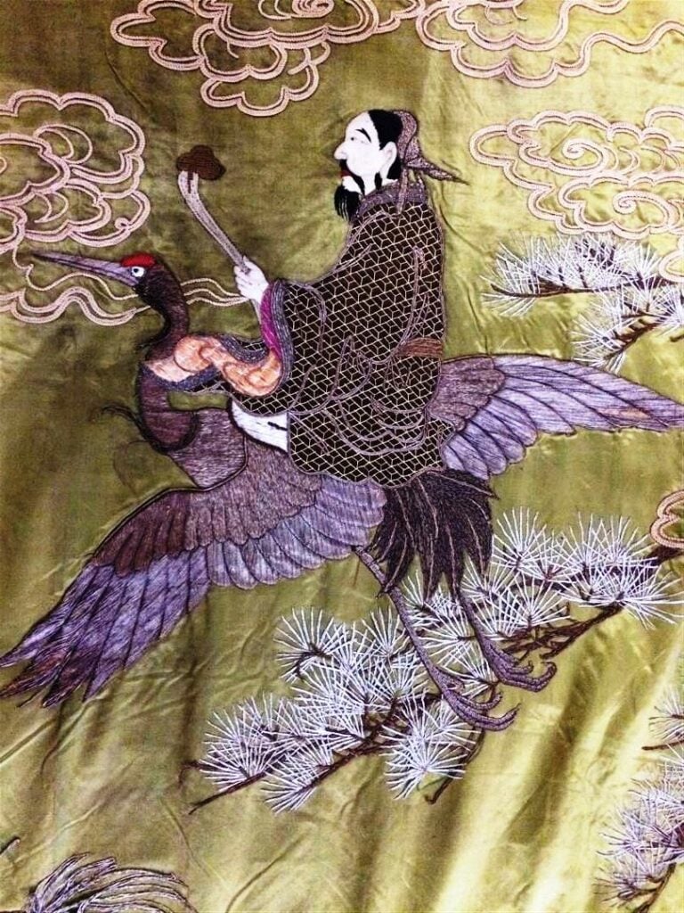 GRAND PANNEAU DE SOIE BRODEE D'IMMORTELS TAOISTES - Chine, Epoque XXe siècle -…