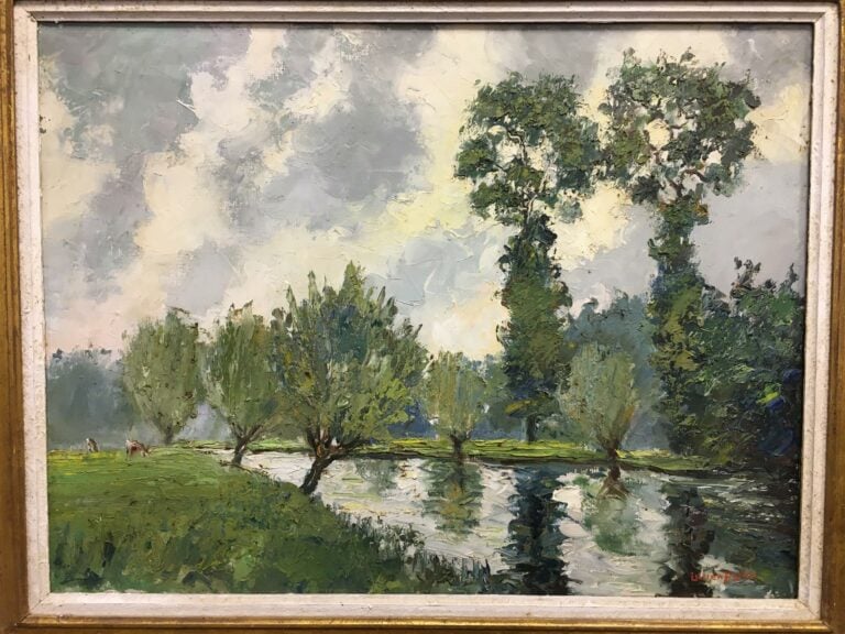 Lucien PATTES (XXème siècle). - Paysage de rivière - Huile sur toile, signée en…