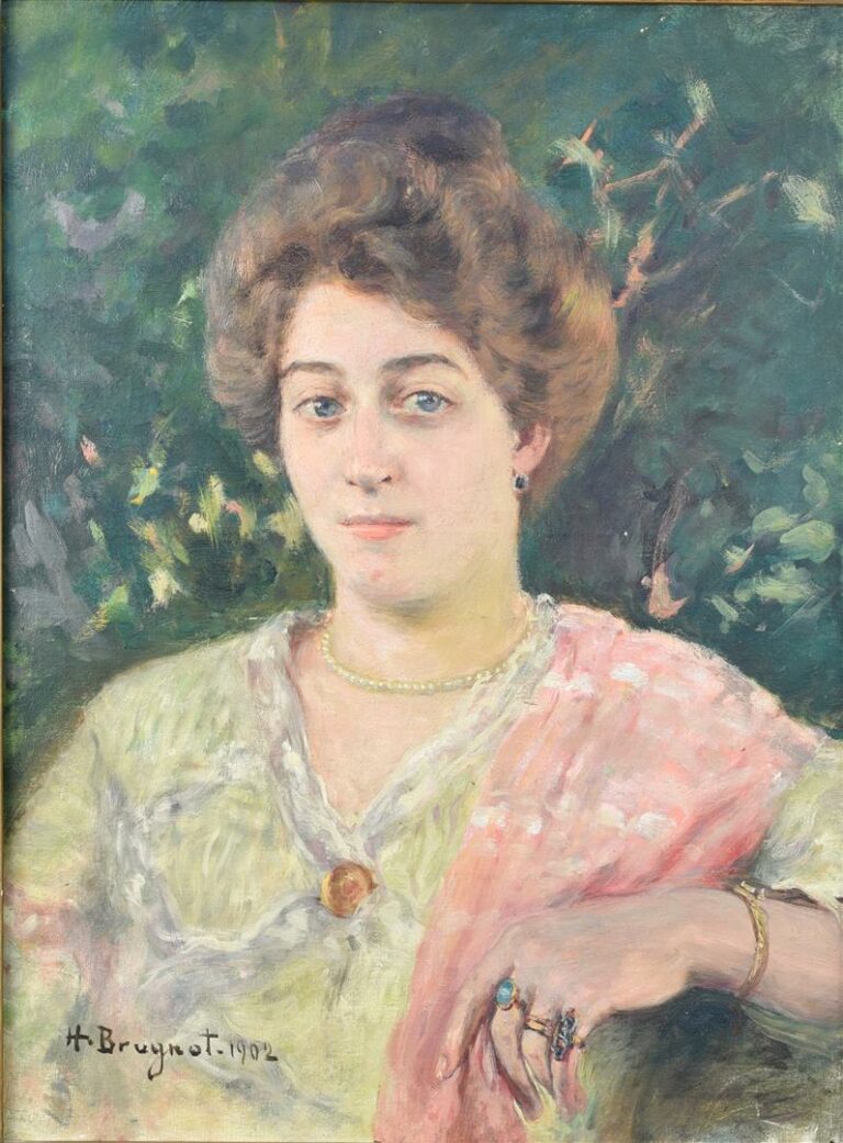 Henri BRUGNOT (1874-1940) - Portrait de femme au chignon - Huile sur toile, sig…