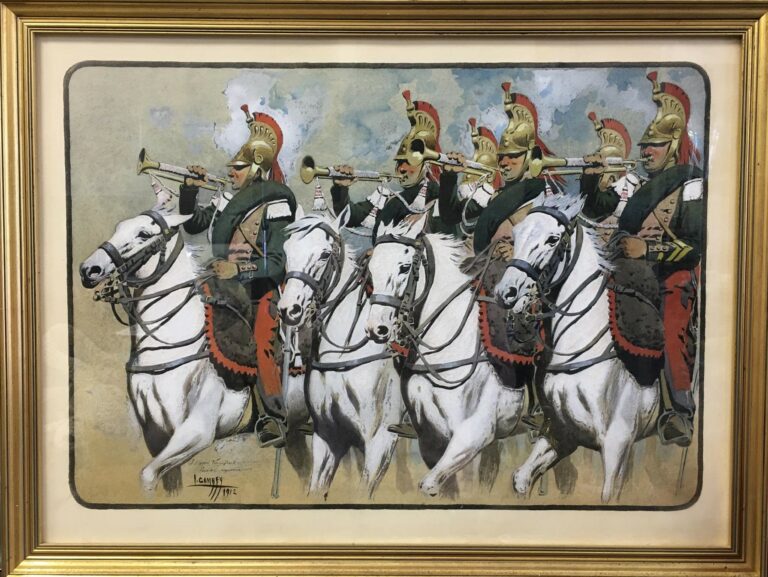 Léon GAMBEY (1883-1914). - Soldats à cheval - Dessin à l'aquarelle, gouache et…