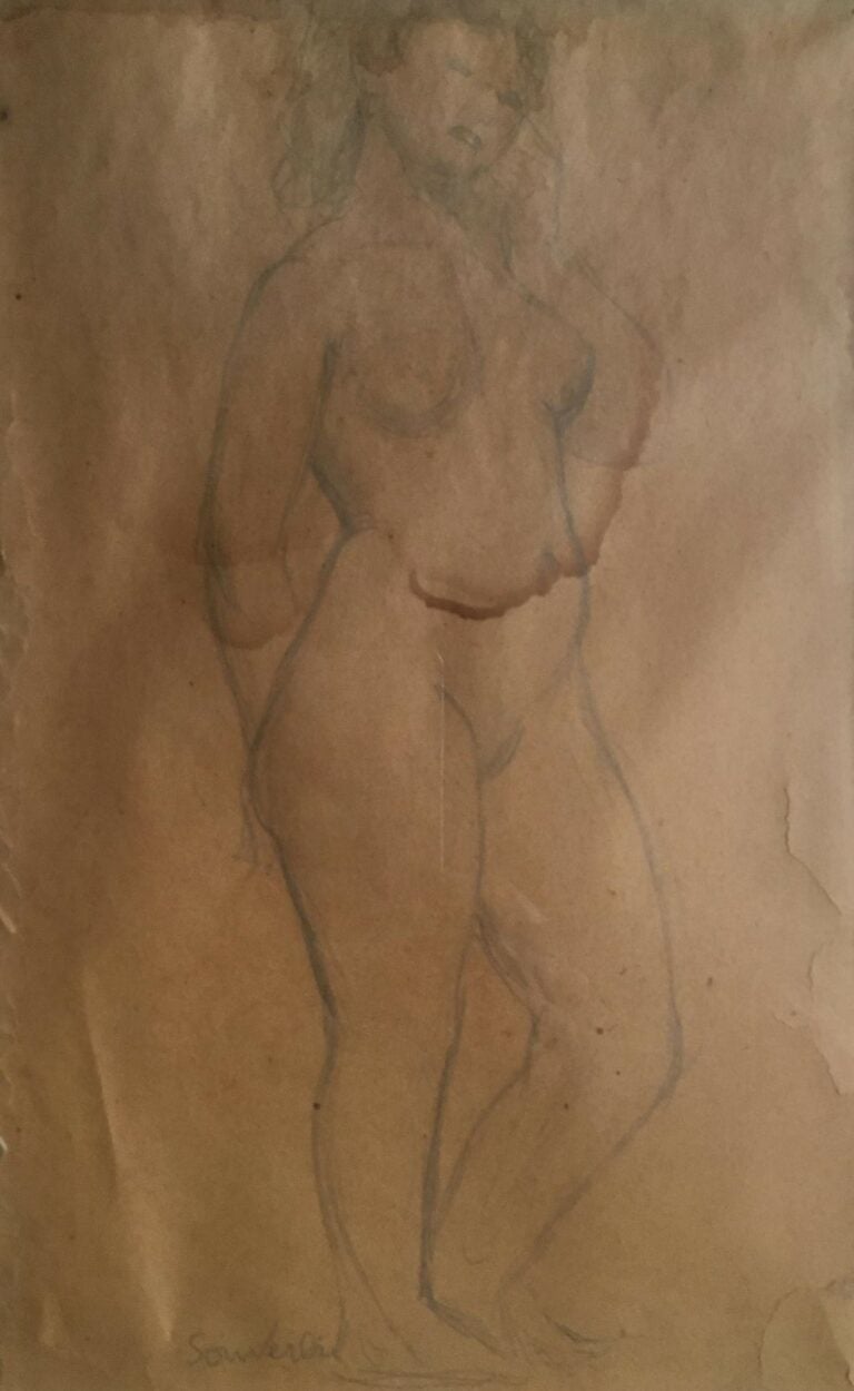 Jean SOUVERBIE (1891-1981). - Nu debout - Dessin au crayon sur papier, signé en…