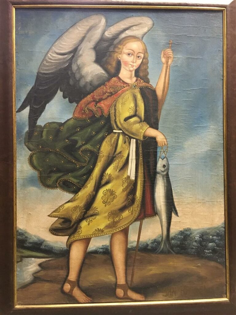 Ecole de Cuzco. - San Rafael - Huile sur toile. - 89 x 64 cm.