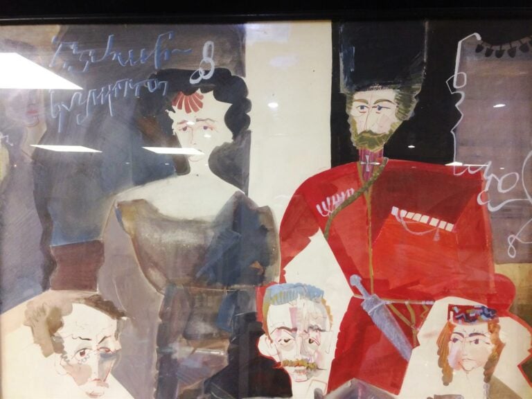 Levan TCHOGOSCHVILI (né en 1953). - La famille du cosaque - Gouache sur papier,…