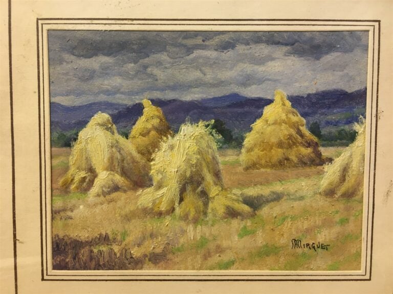 A. MIRGUET (XXème siècle). - Vue de Valréas et Bottes de foin - Deux aquarelles…