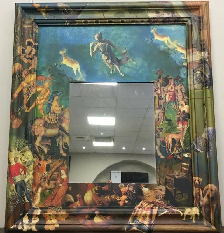 Françoise GUARINO (XX-XXIèmes siècles). - Miroir rectangulaire en bois peint, à…