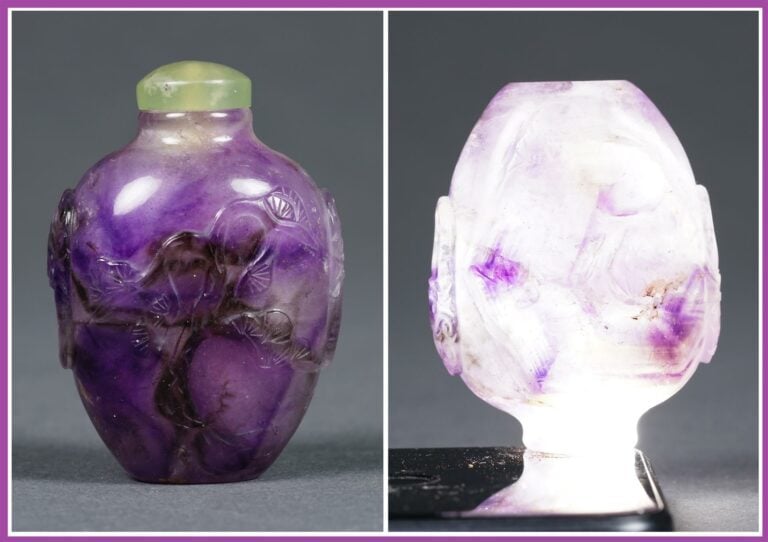 FLACON TABATIERE OVOIDE EN AMETHYSTE - Chine, Epoque XXe siècle - Repose sur un…