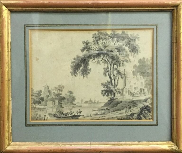 Attribué à Jean PILLEMENT (1728-1808). - Le passage du canal en Hollande - Dess…