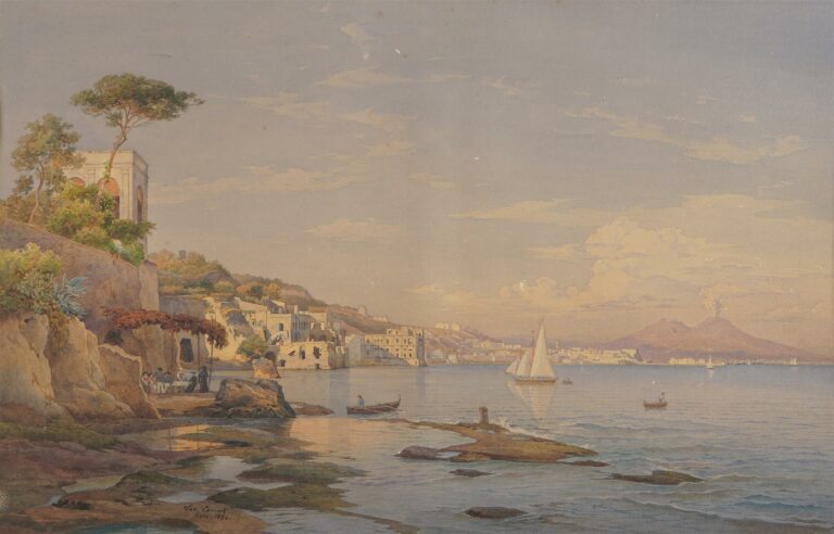 Salomon CORRODI (1810-1892). - Vue de la baie de Naples avec le Palazzo Donn'An…