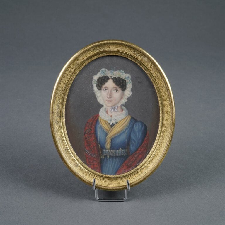 Ecole française du XIXème siècle. - Portrait de femme au châle cachemire - Mini…