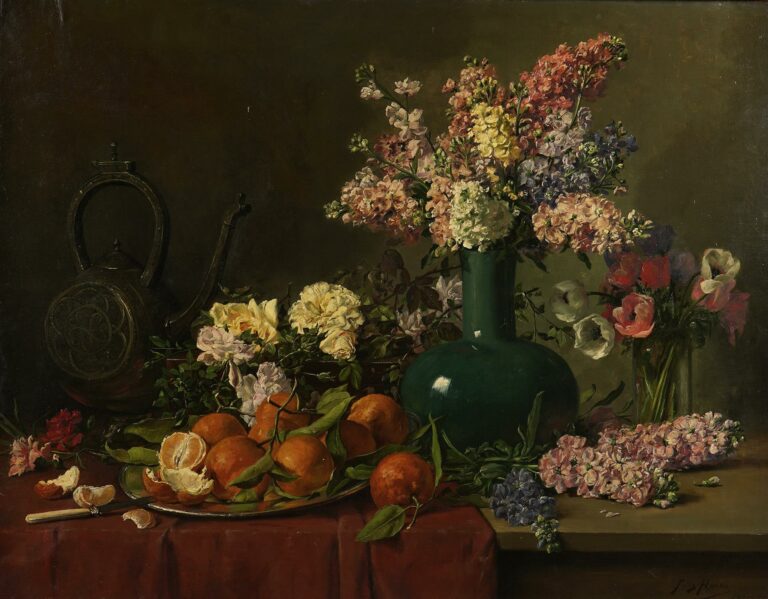 Fritz HANNO (XIXème siècle). - Nature morte au vase de fleurs - Huile sur toile…