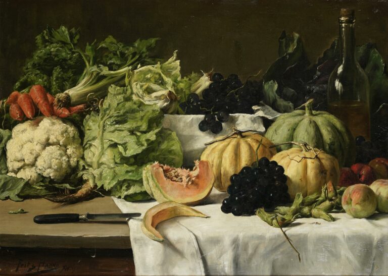 Fritz HANNO (XIXème siècle). - Nature morte aux légumes - Huile sur toile, sign…