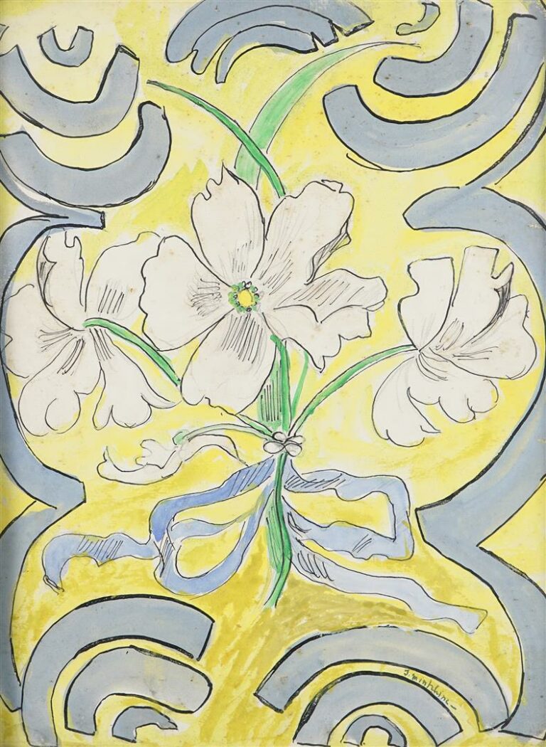 Isaac MINTCHINE (1900-1941). - Fleurs sur fond d'arabesques - Paire d'aquarelle…
