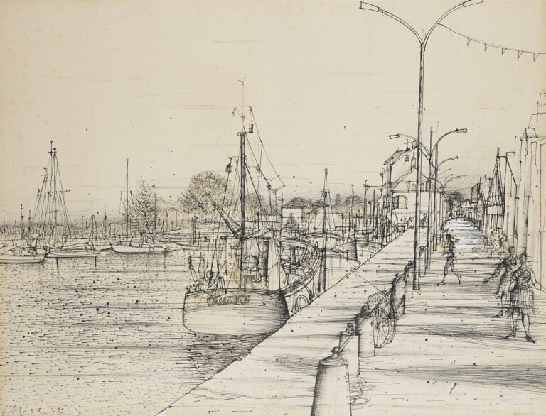 Jean CARZOU (1907-2000). - Port du Croisic, 1982 - Dessin à l'encre de Chine et…