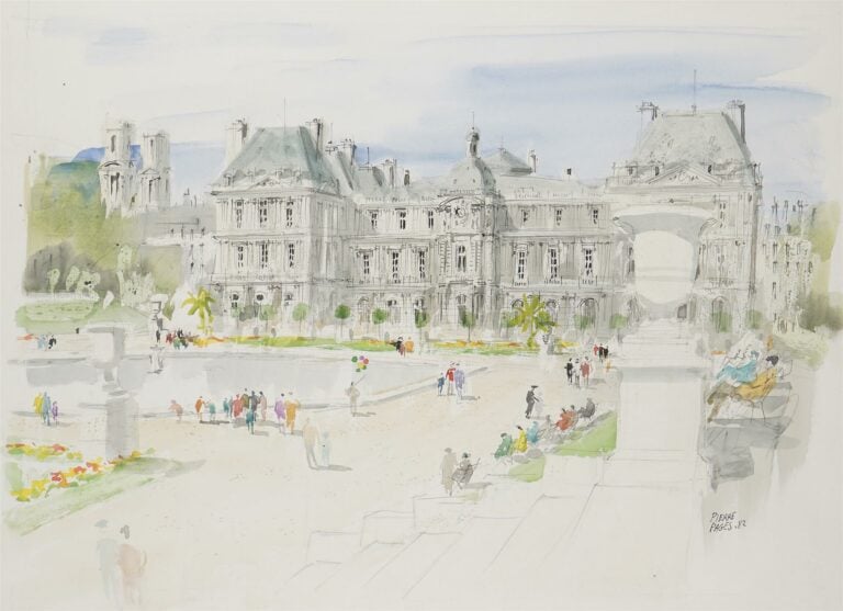 Pierre PAGES (né en 1933). - Vue du jardin du Luxembourg avec le bassin et le P…