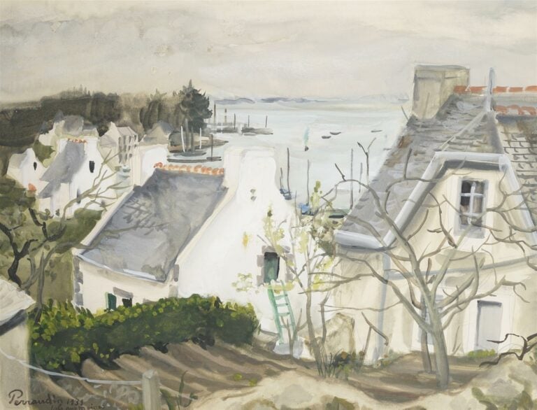 Pierre PERRAUDIN (1907-1993). - Maisons à l'Isle-Aux-Moines, 1939 - Aquarelle s…