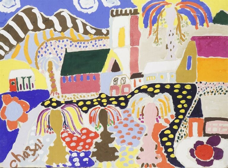 Malcolm DE CHAZAL (1902-1981). - Paysage aux palmiers - Gouache sur papier, sig…