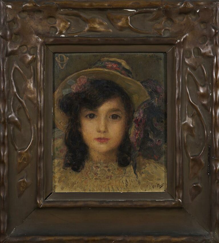 Georges PAVEC (mort en 1963). - Portrait de jeune fille au chapeau - Huile sur…