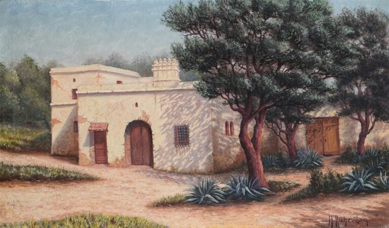 Henri RICHEVILLAIN (XIX-XXèmes siècles). - Maison en Afrique du Nord - Huile su…