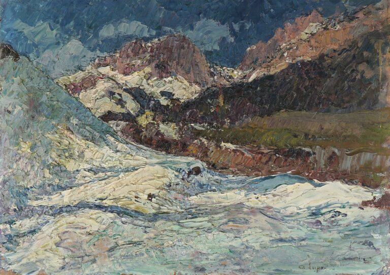 Alessandro LUPO (1876-1953). - Vue de montagne - Huile sur panneau, signée en b…