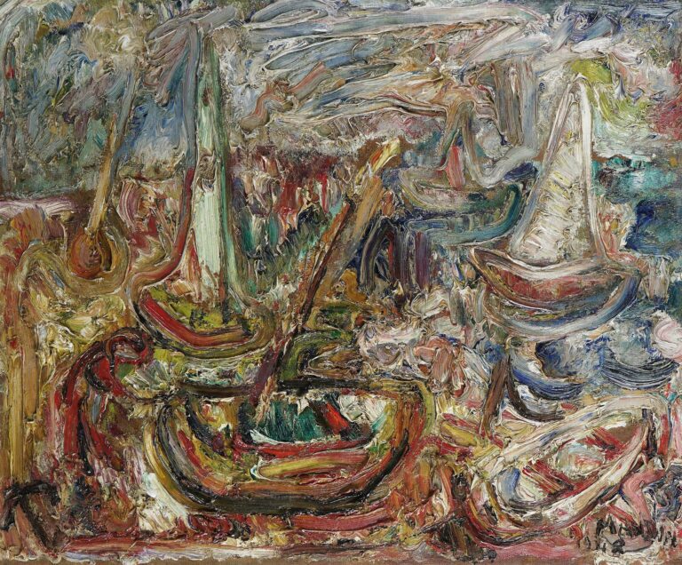 Richard MANDIN (1909-2002). - Les bateaux, 1948 - Huile sur toile, signée et da…