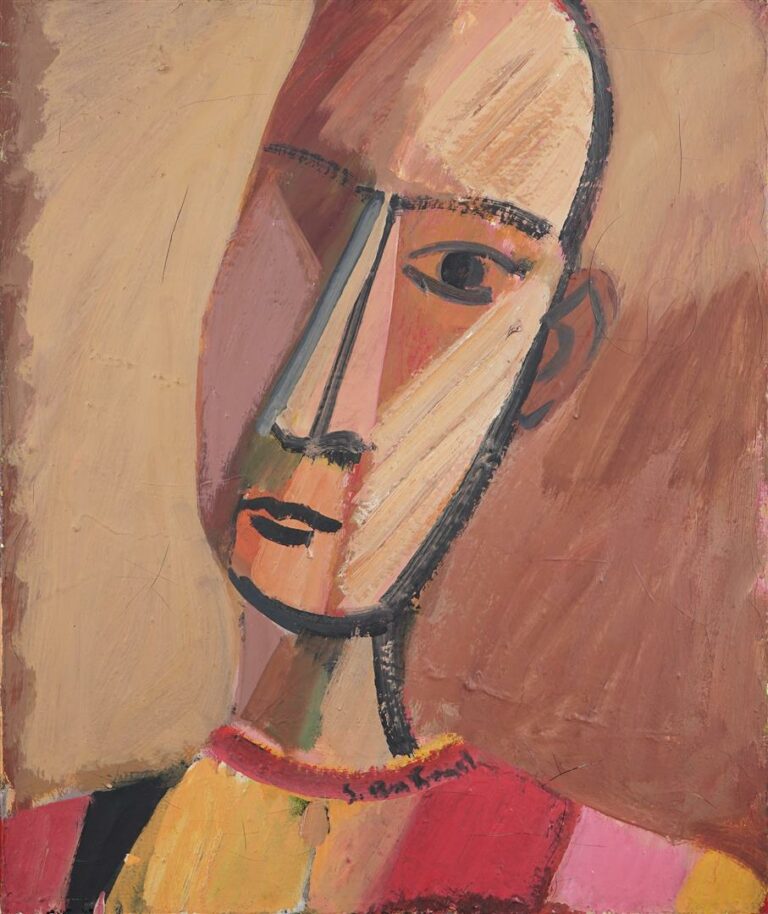 Solange BERTRAND (1913-2011). - Visage - Huile sur toile signée en bas au centr…