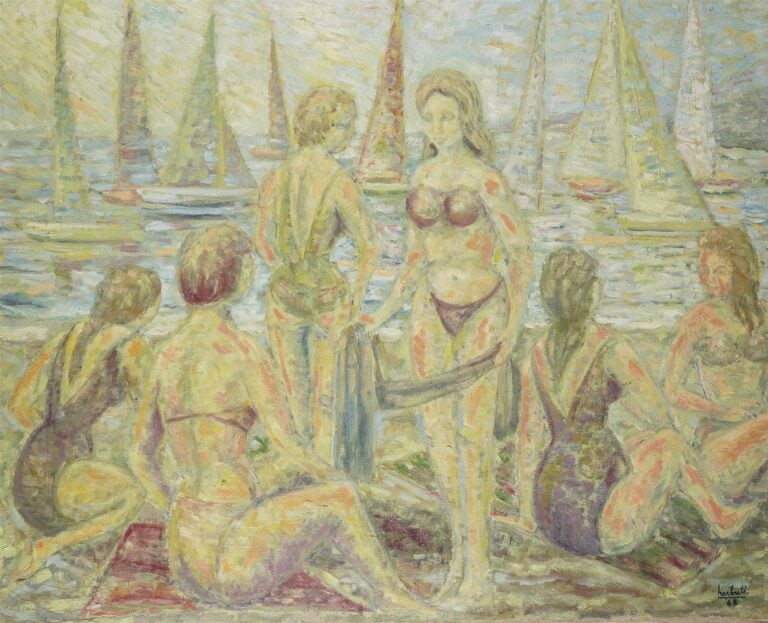 HERBUTE (XXème siècle). - La plage de Nice, 1968 - Huile sur toile, signée et d…